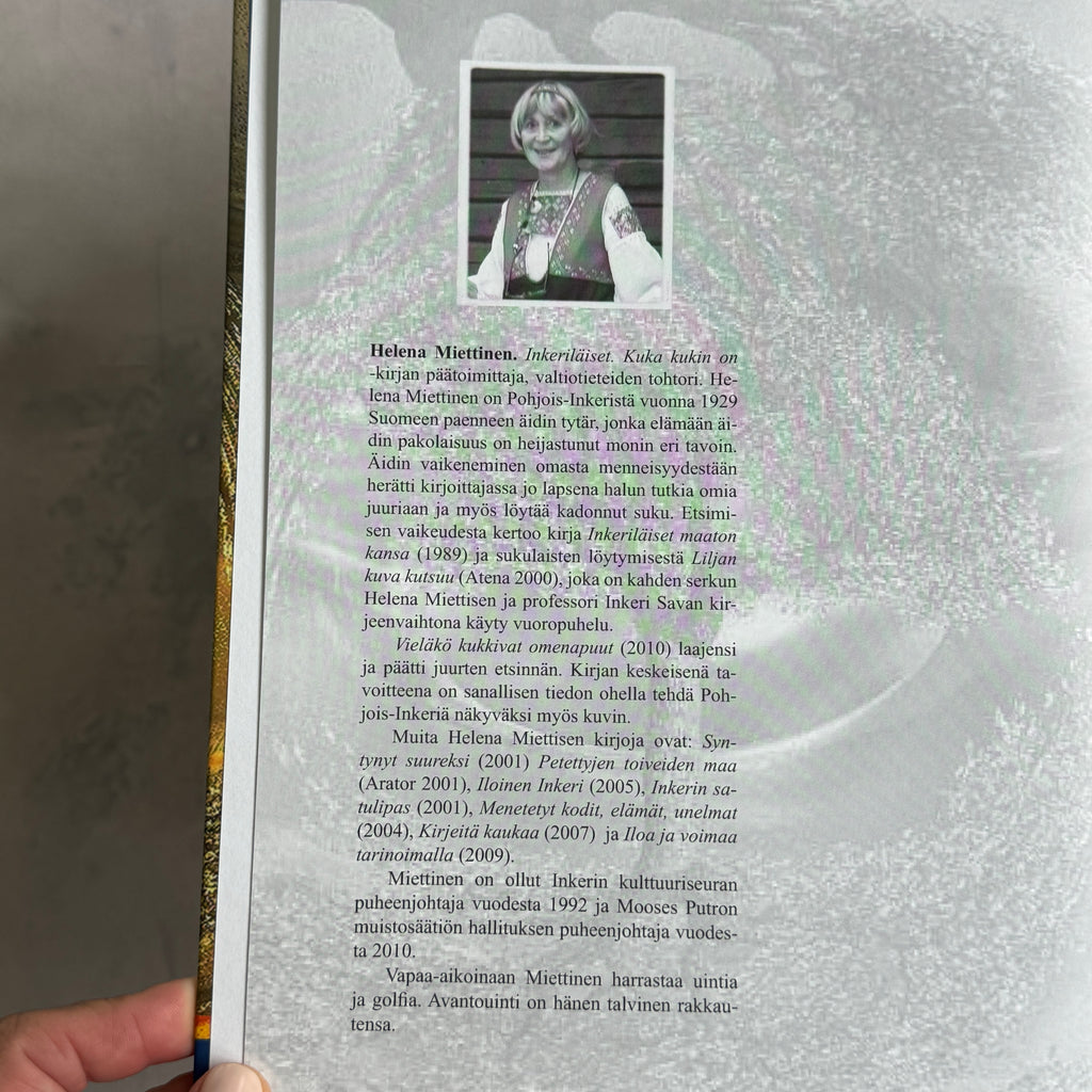 Inside flap with editor Helena Miettinen biography