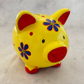 Yellow Ceramic Piggy Bank with Floral Design