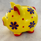 Yellow Ceramic Piggy Bank with Floral Design
