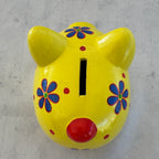 Yellow Ceramic Piggy Bank with Floral Design