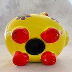 Yellow Ceramic Piggy Bank with Floral Design