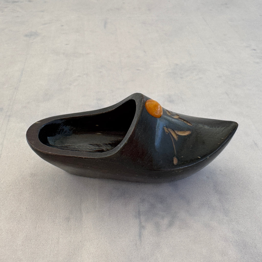 Soviet Wooden Shoe with Amber Inlay – Decorative Trinket Box/Ashtray