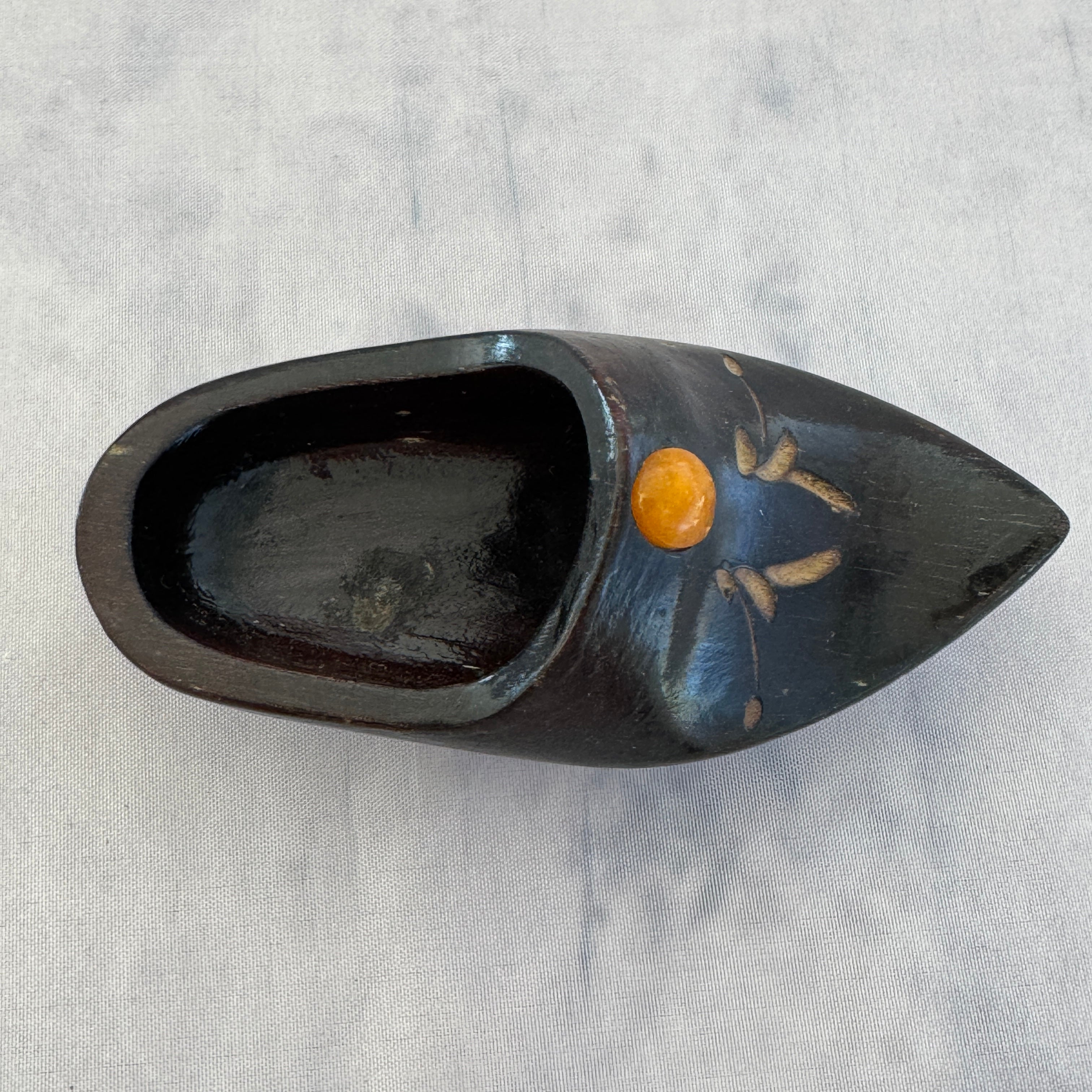 Soviet Wooden Shoe with Amber Inlay – Decorative Trinket Box/Ashtray