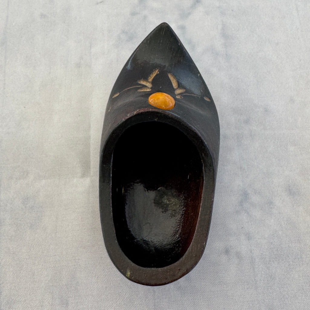 Soviet Wooden Shoe with Amber Inlay – Decorative Trinket Box/Ashtray