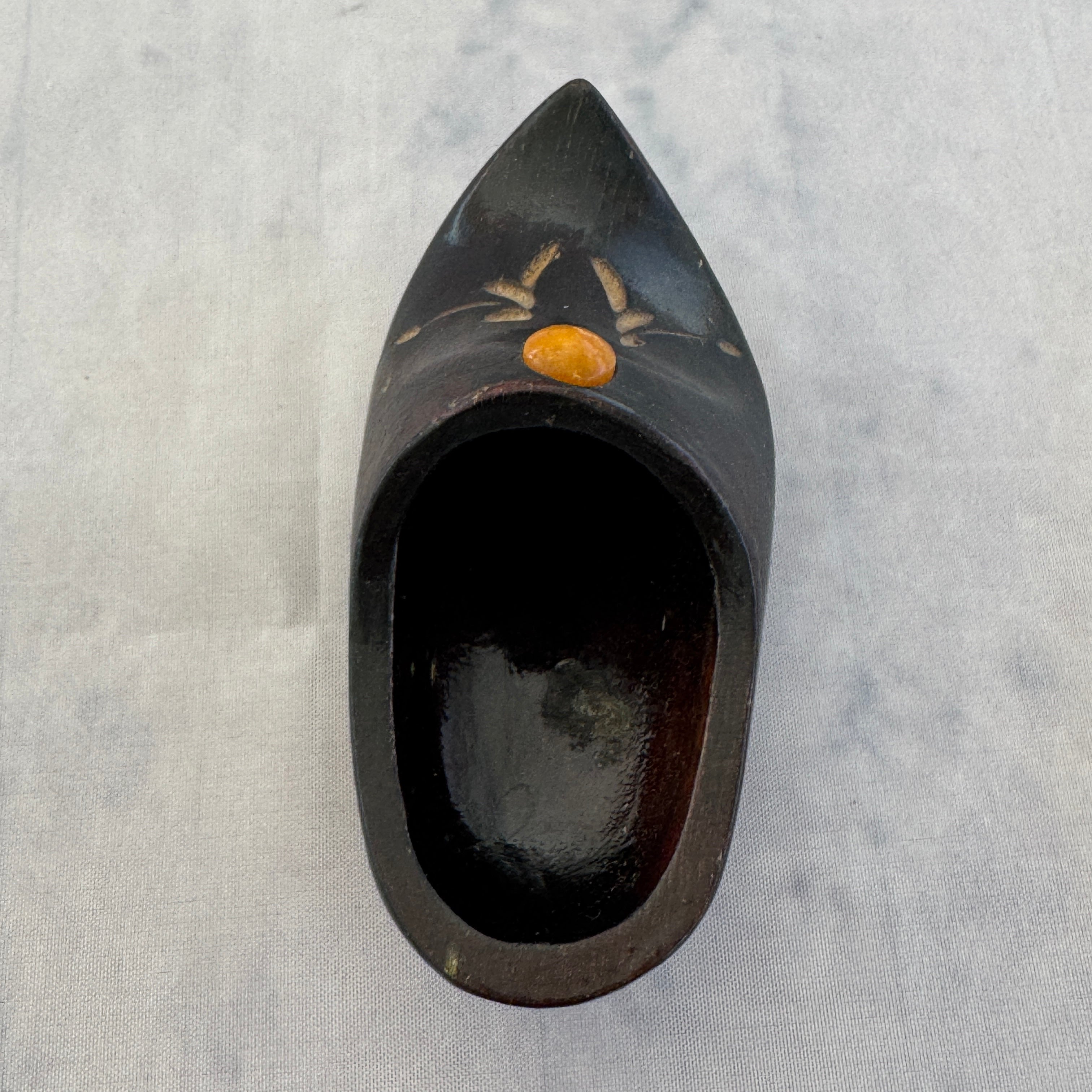 Soviet Wooden Shoe with Amber Inlay – Decorative Trinket Box/Ashtray