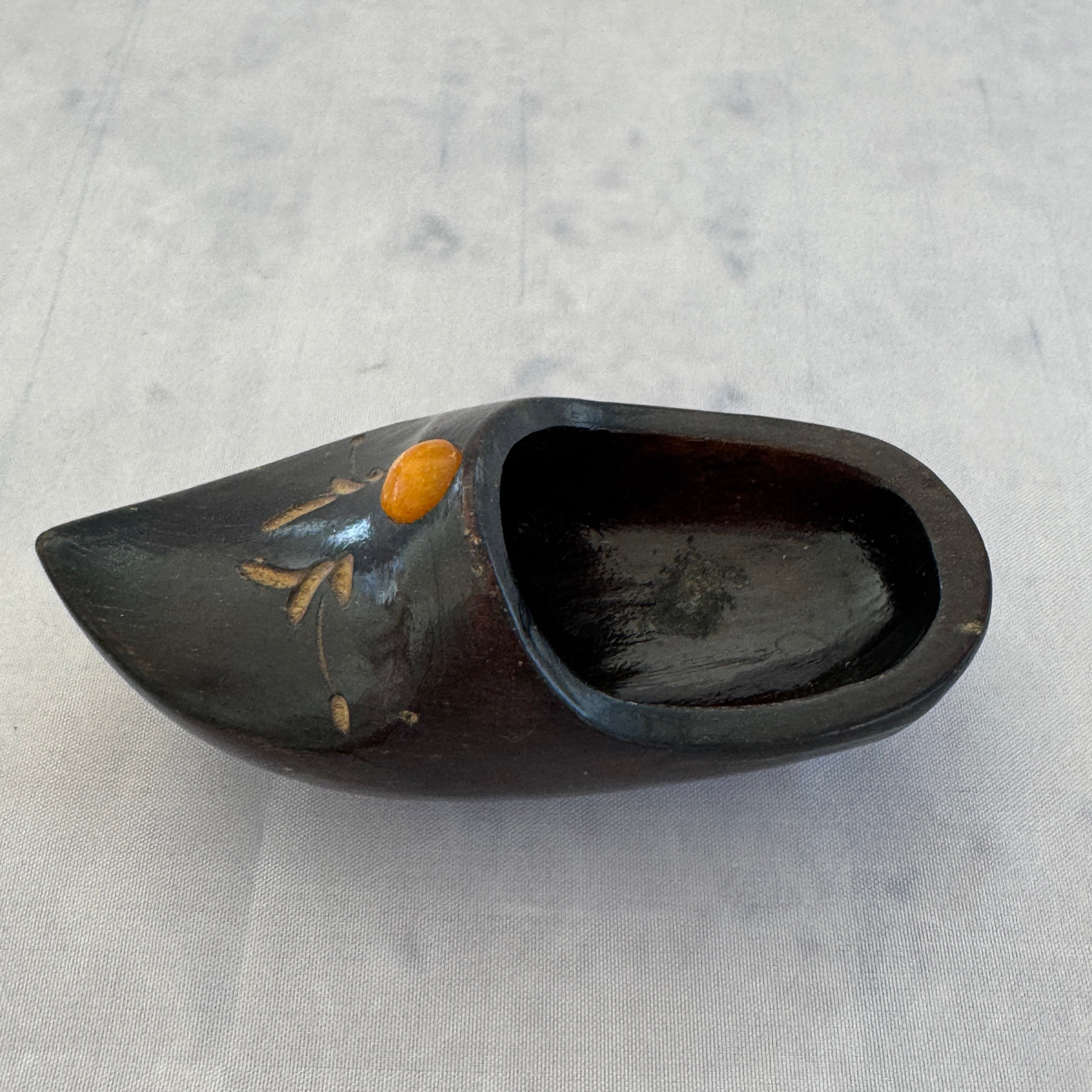 Soviet Wooden Shoe with Amber Inlay – Decorative Trinket Box/Ashtray