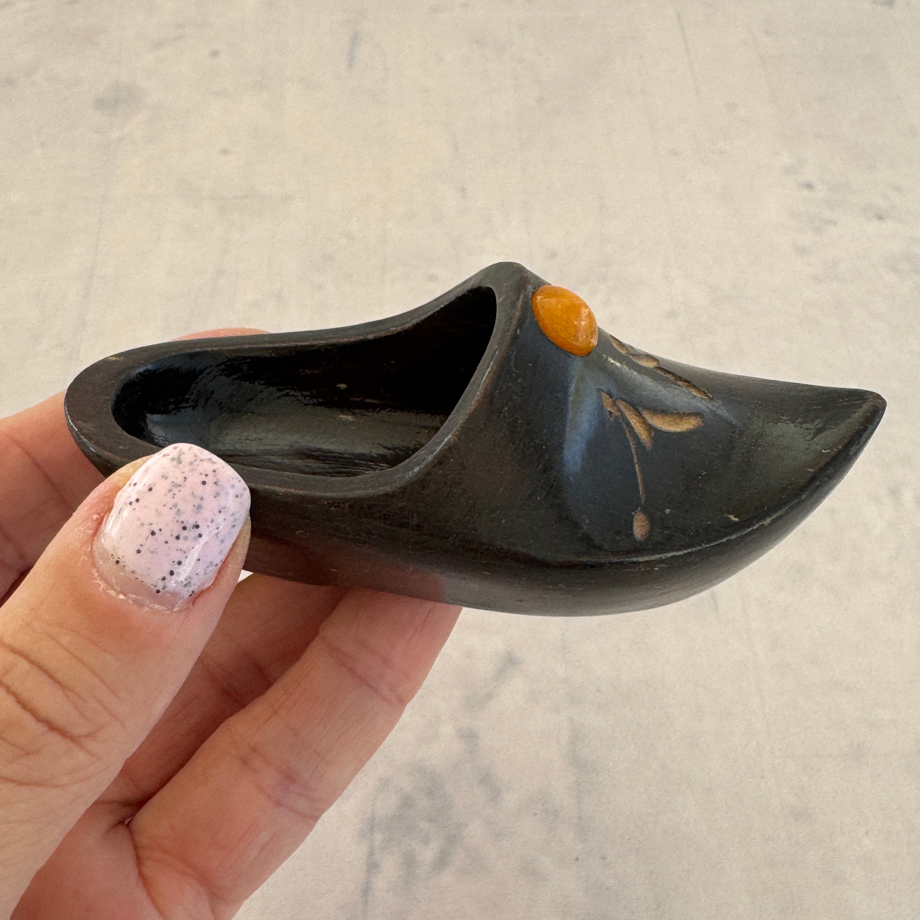 Soviet Wooden Shoe with Amber Inlay – Decorative Trinket Box/Ashtray
