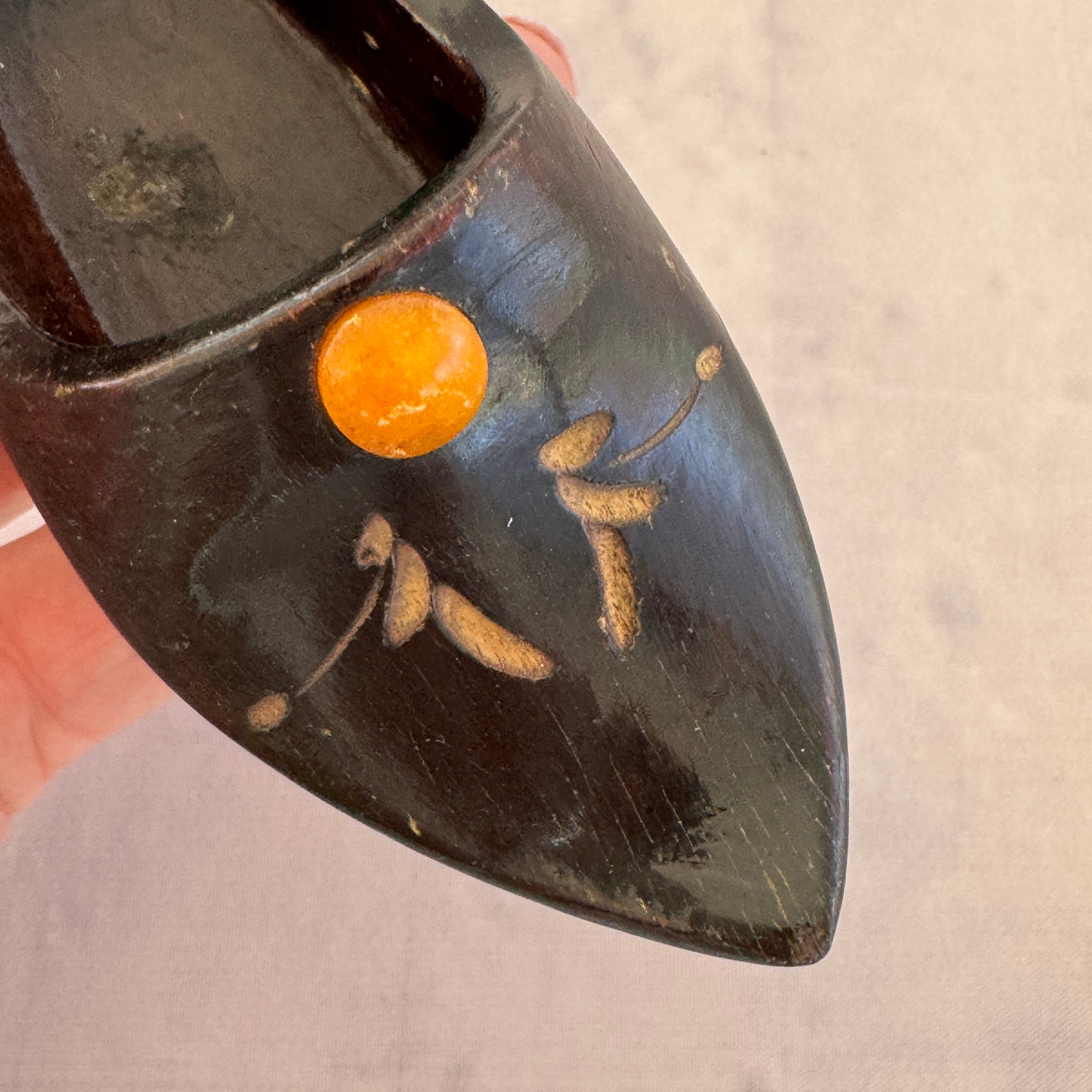 Soviet Wooden Shoe with Amber Inlay – Decorative Trinket Box/Ashtray