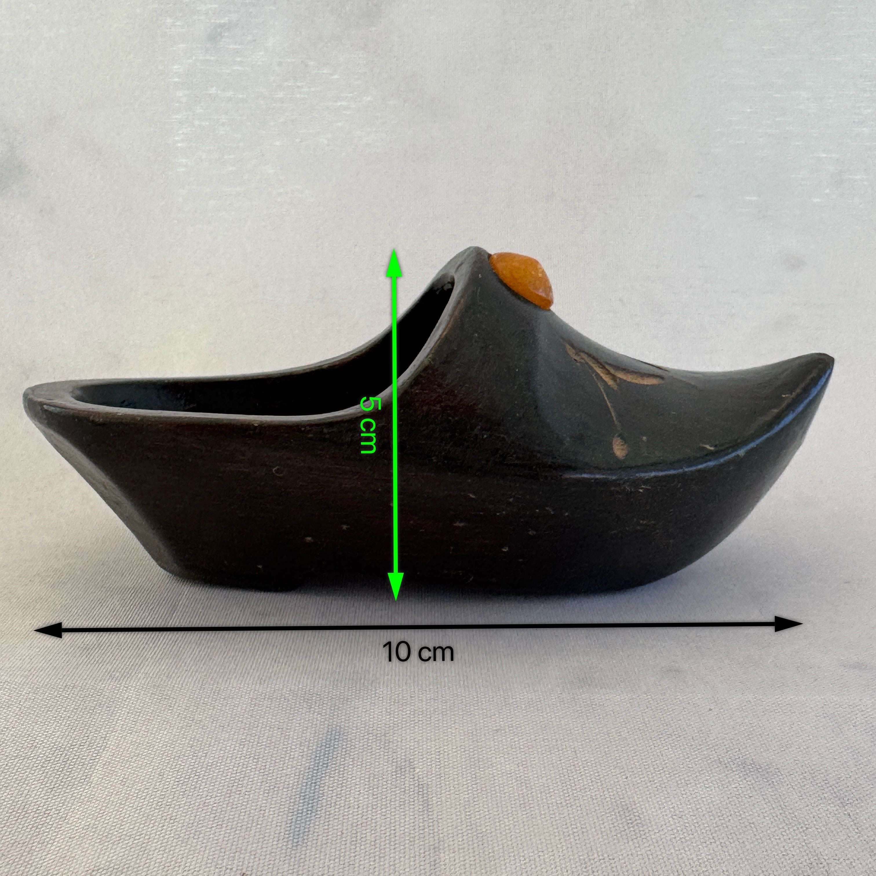 Soviet Wooden Shoe with Amber Inlay – Decorative Trinket Box/Ashtray