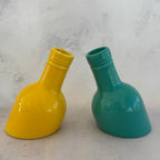 Mid Century Ceramic Vase Set Yellow Teal Bottle Shape Bud Vases Retro Decor