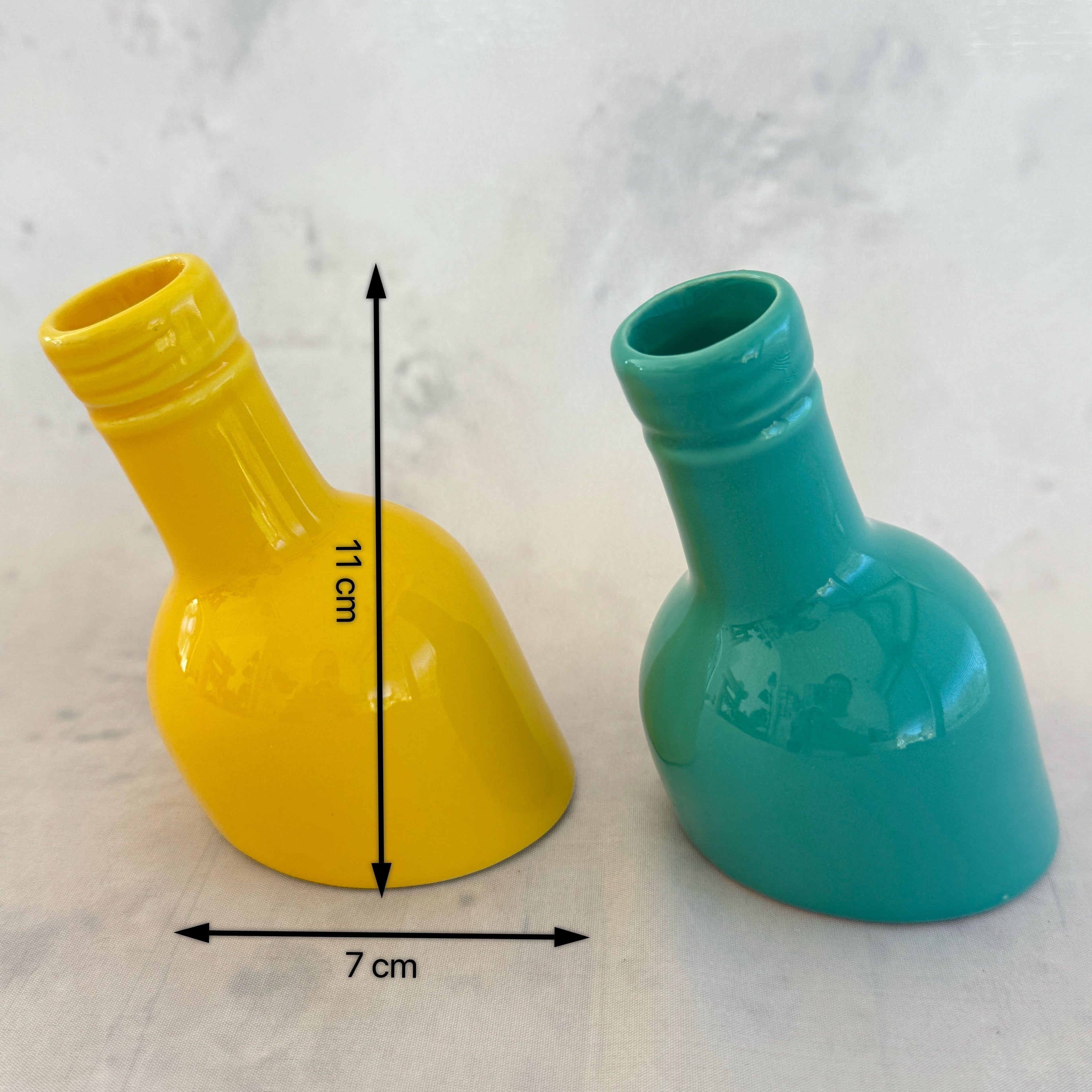 Mid Century Ceramic Vase Set Yellow Teal Bottle Shape Bud Vases Retro Decor
