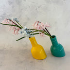 Mid Century Ceramic Vase Set Yellow Teal Bottle Shape Bud Vases Retro Decor