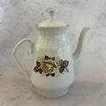 RPR Riga Porcelain Teapot USSR Latvia Floral Gold Trim Coffee Pot Mid Century Serveware