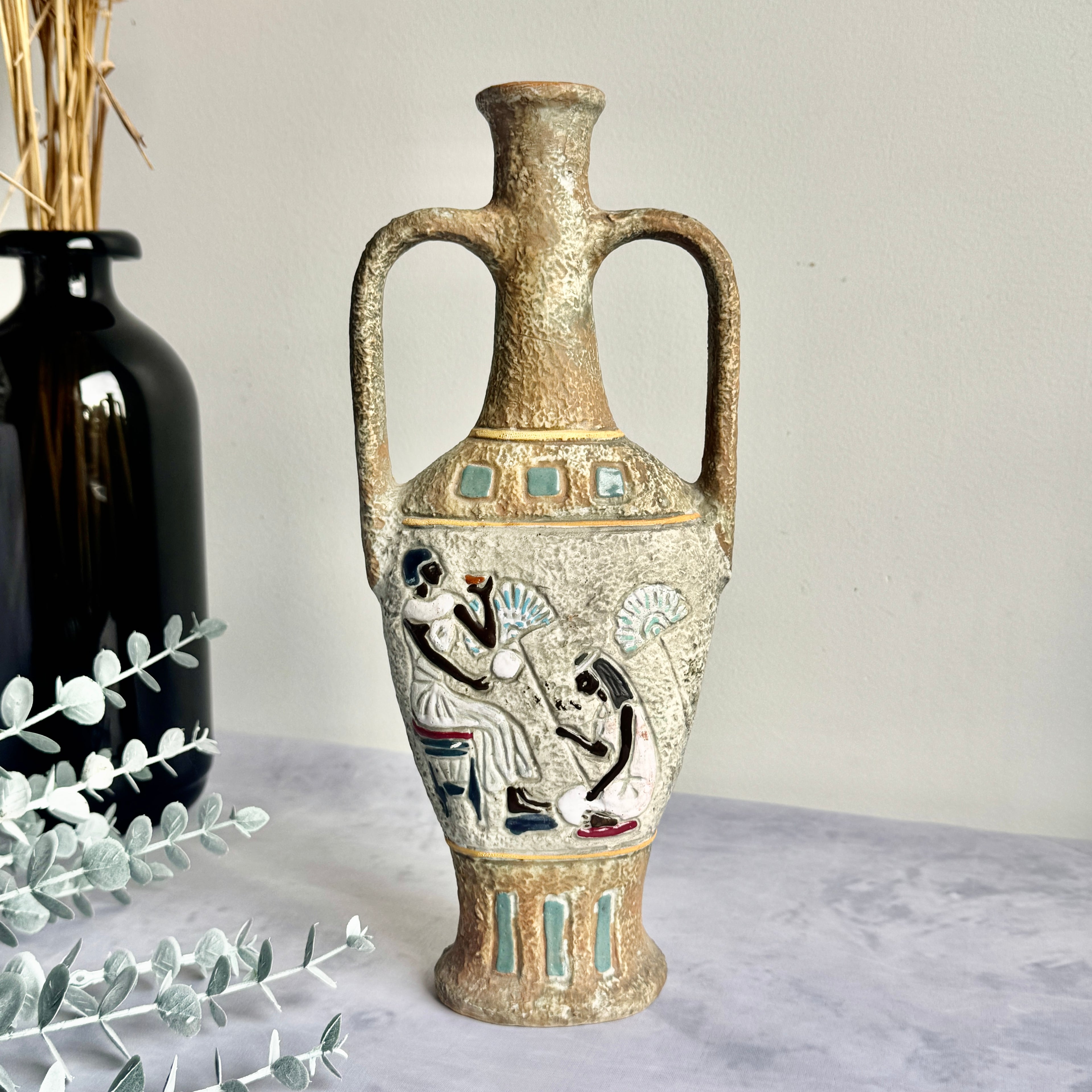 intage Egyptian Amphora Vase – Mid Century Ceramic Sculptural Decor (39 cm)