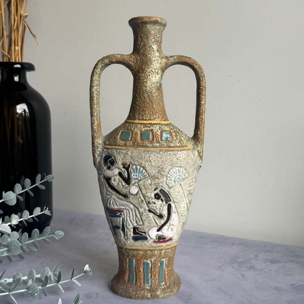 intage Egyptian Amphora Vase – Mid Century Ceramic Sculptural Decor (39 cm)