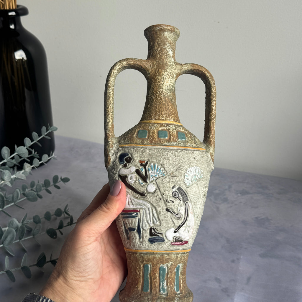 intage Egyptian Amphora Vase – Mid Century Ceramic Sculptural Decor (39 cm)