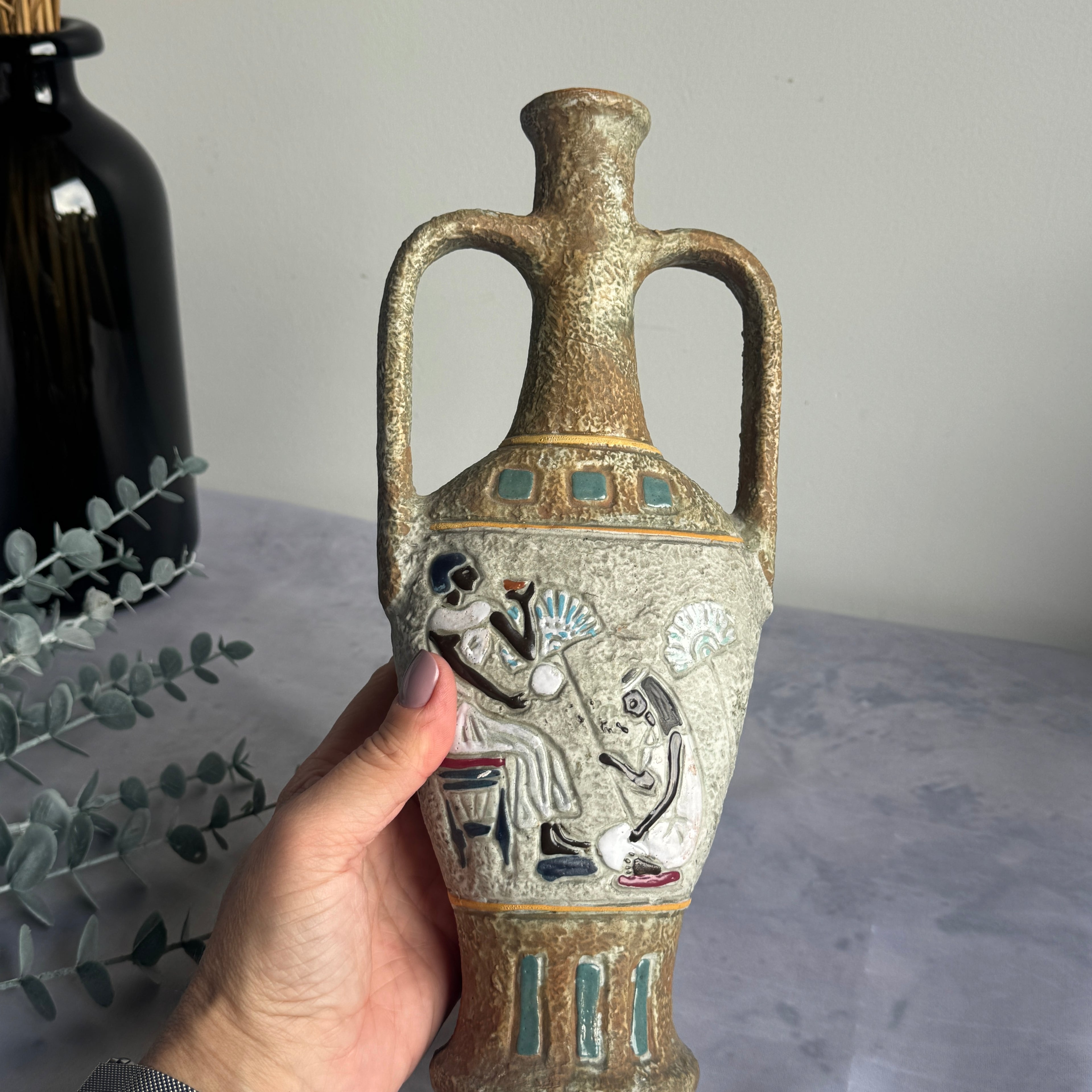 intage Egyptian Amphora Vase – Mid Century Ceramic Sculptural Decor (39 cm)
