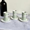 Irish Coffee Mug Set with Shamrock Design – Ceramic Cups & Saucers (Set of 3)