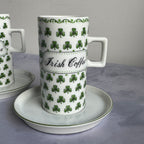 Irish Coffee Mug Set with Shamrock Design – Ceramic Cups & Saucers (Set of 3)
