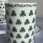 Irish Coffee Mug Set with Shamrock Design – Ceramic Cups & Saucers (Set of 3)