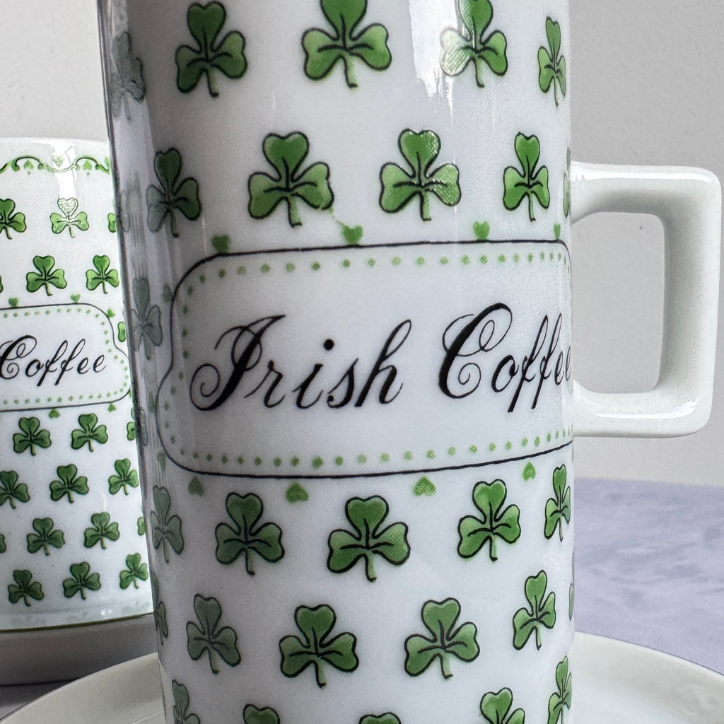 Irish Coffee Mug Set with Shamrock Design – Ceramic Cups & Saucers (Set of 3)