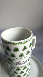 Irish Coffee Mug Set with Shamrock Design – Ceramic Cups & Saucers (Set of 3)