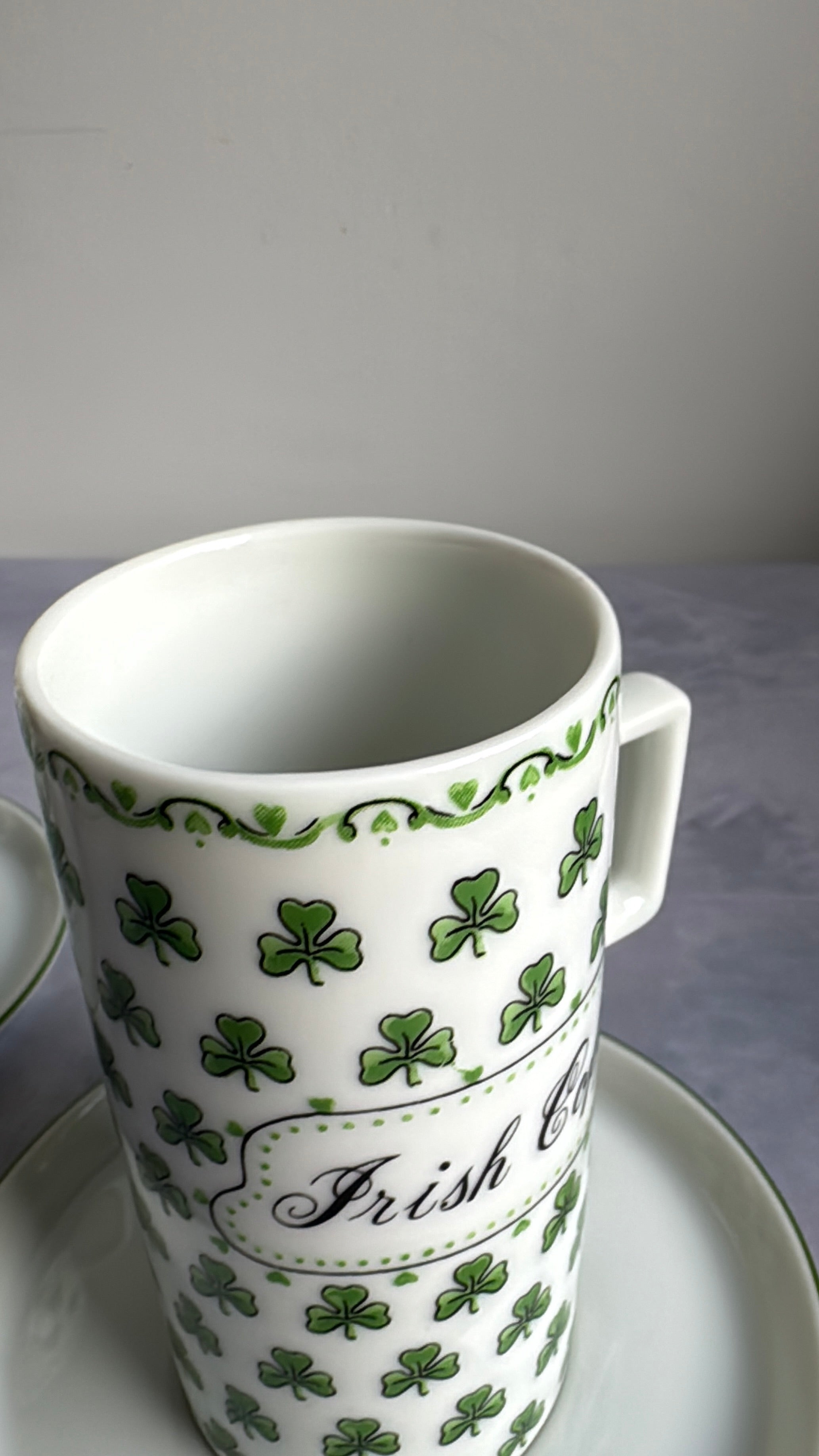 Irish Coffee Mug Set with Shamrock Design – Ceramic Cups & Saucers (Set of 3)