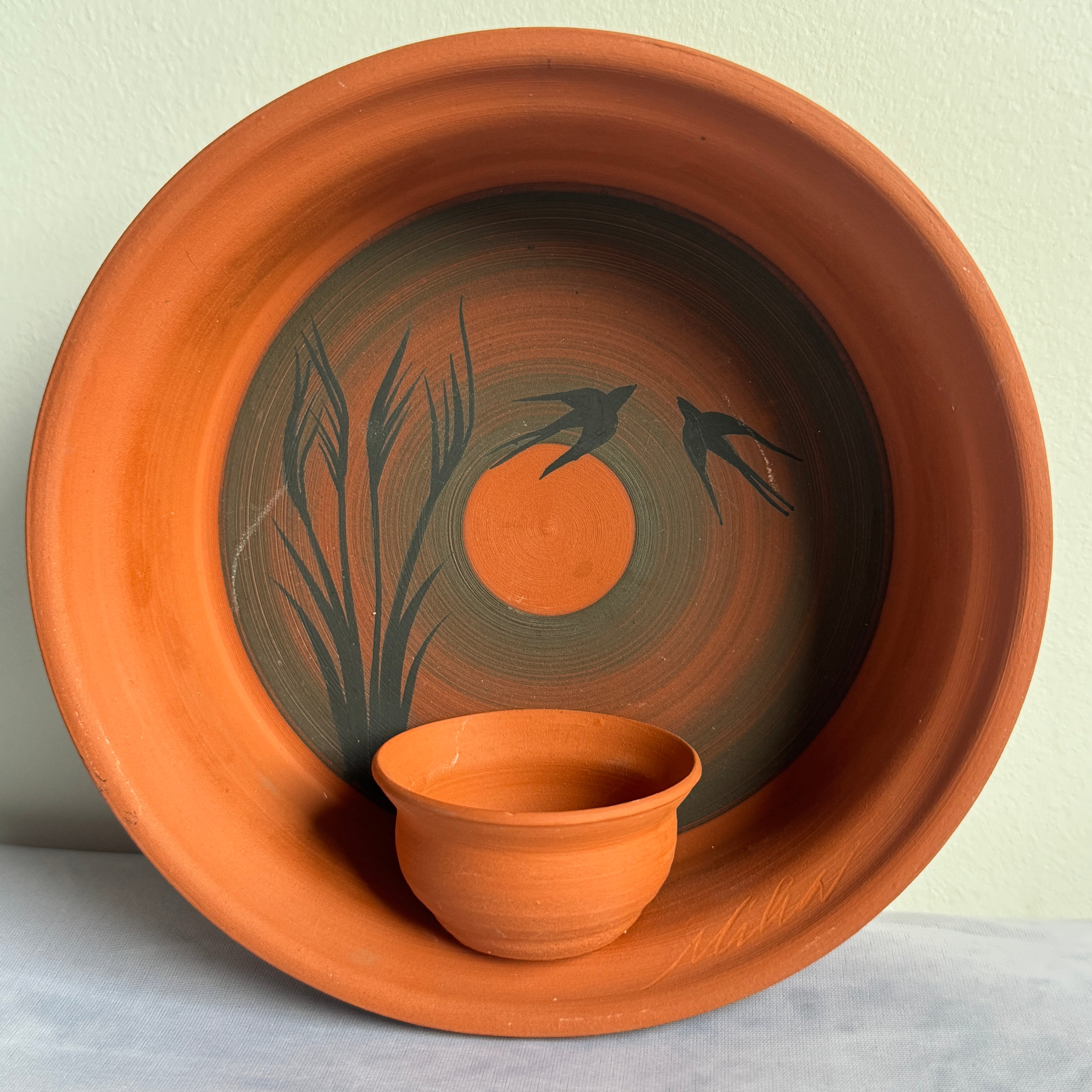 Signed Scandinavian Wall Candle Holder – Studio Pottery Terracotta Tealight Hanging Decor