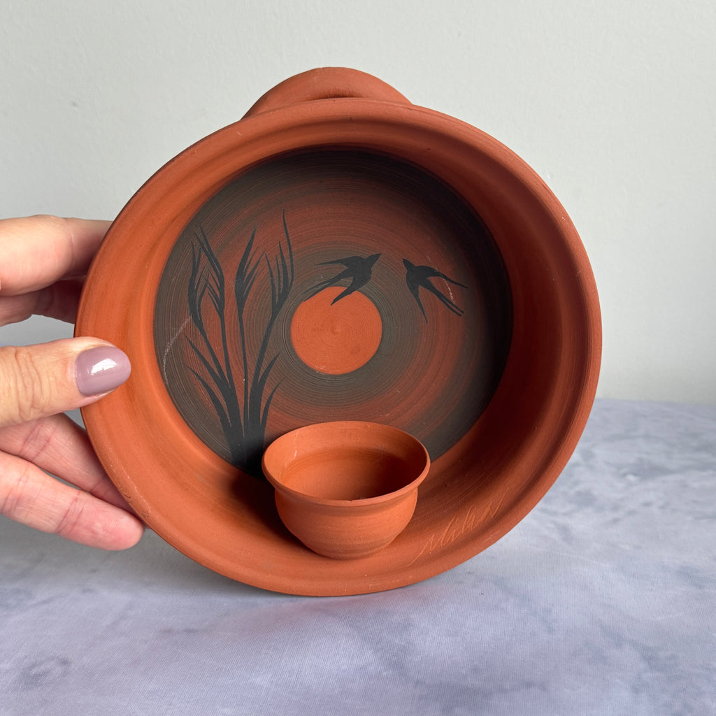 Signed Scandinavian Wall Candle Holder – Studio Pottery Terracotta Tealight Hanging Decor