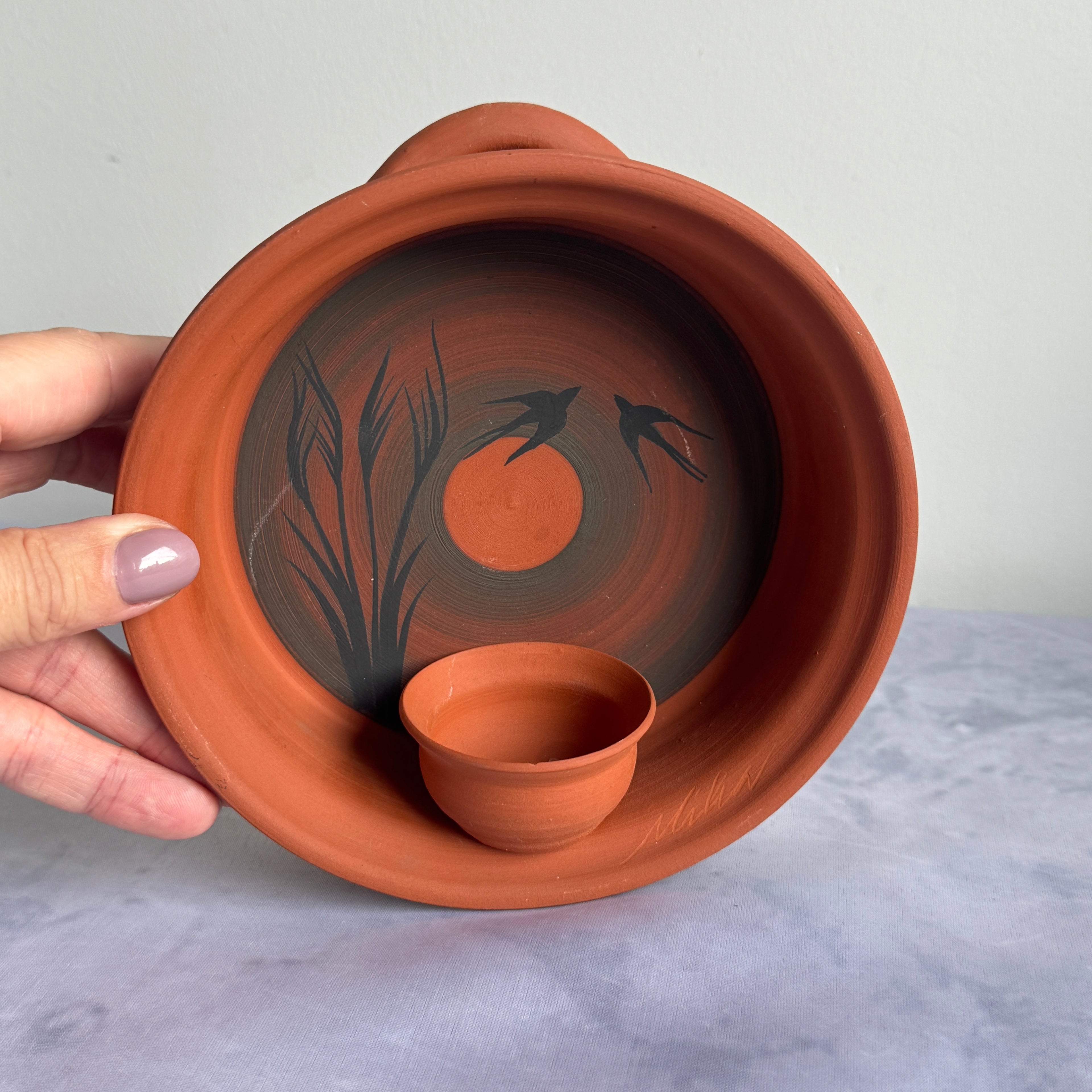 Signed Scandinavian Wall Candle Holder – Studio Pottery Terracotta Tealight Hanging Decor