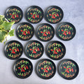 Vintage Metal Coaster Set of 6 – Berry Floral Black Retro Cottagecore Drink Coasters