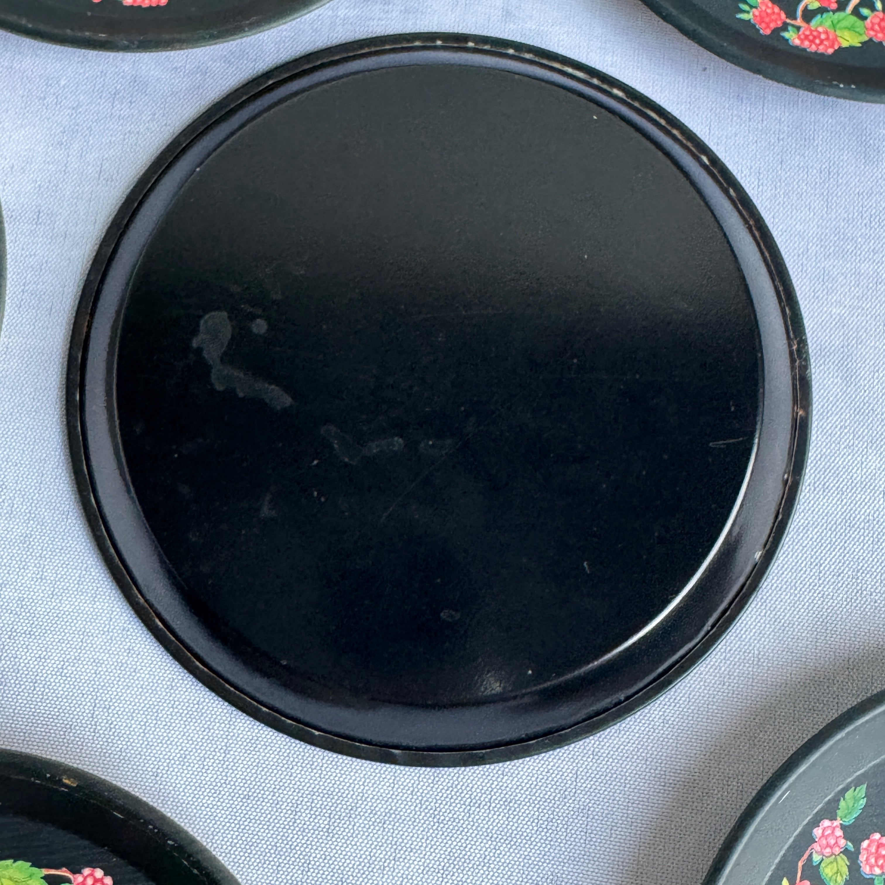 Vintage Metal Coaster Set of 6 – Berry Floral Black Retro Cottagecore Drink Coasters
