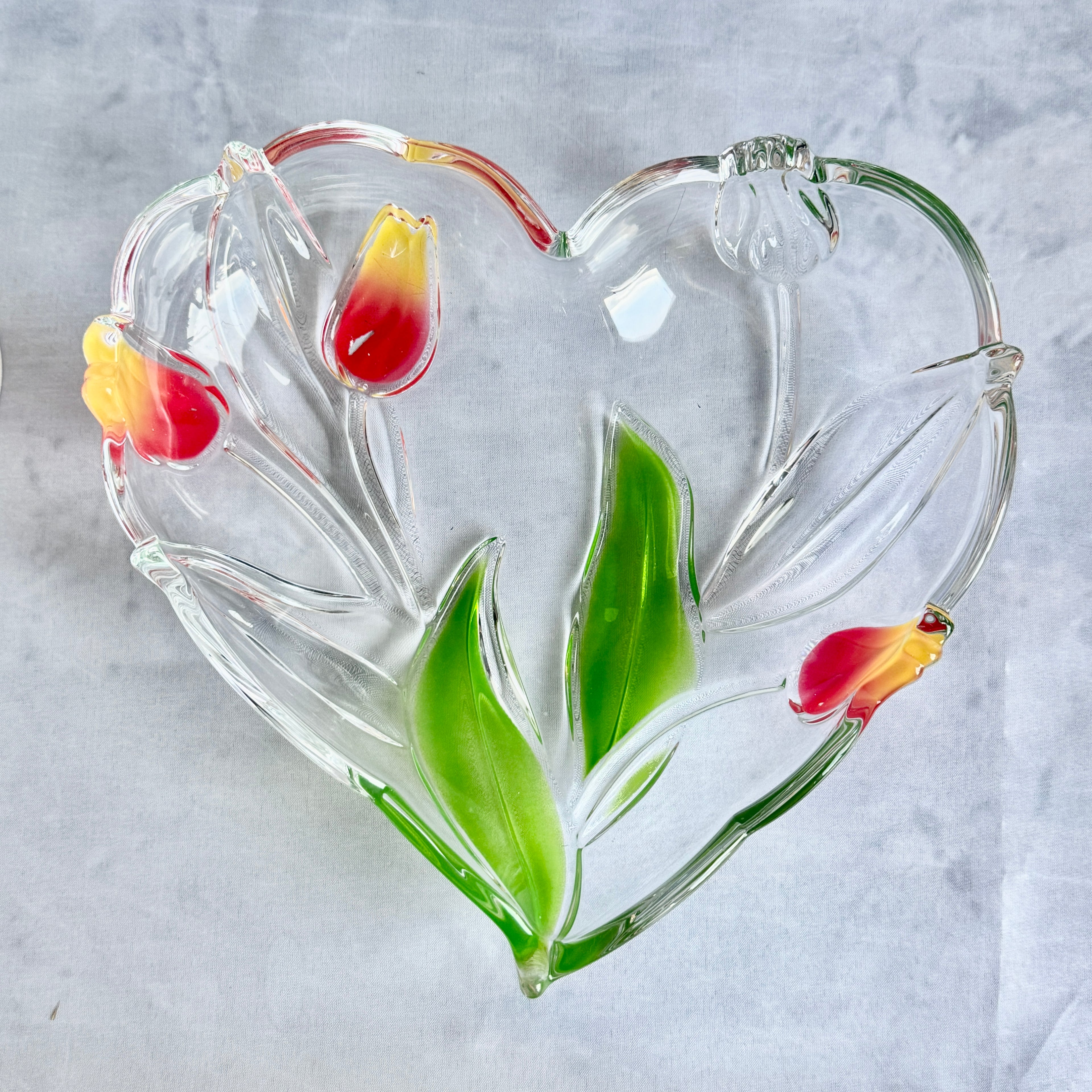 Walther Glas Nadine Tulip Glass Bowl – Vintage Heart Shaped Floral Art Glass Dish (Germany, 1990s)