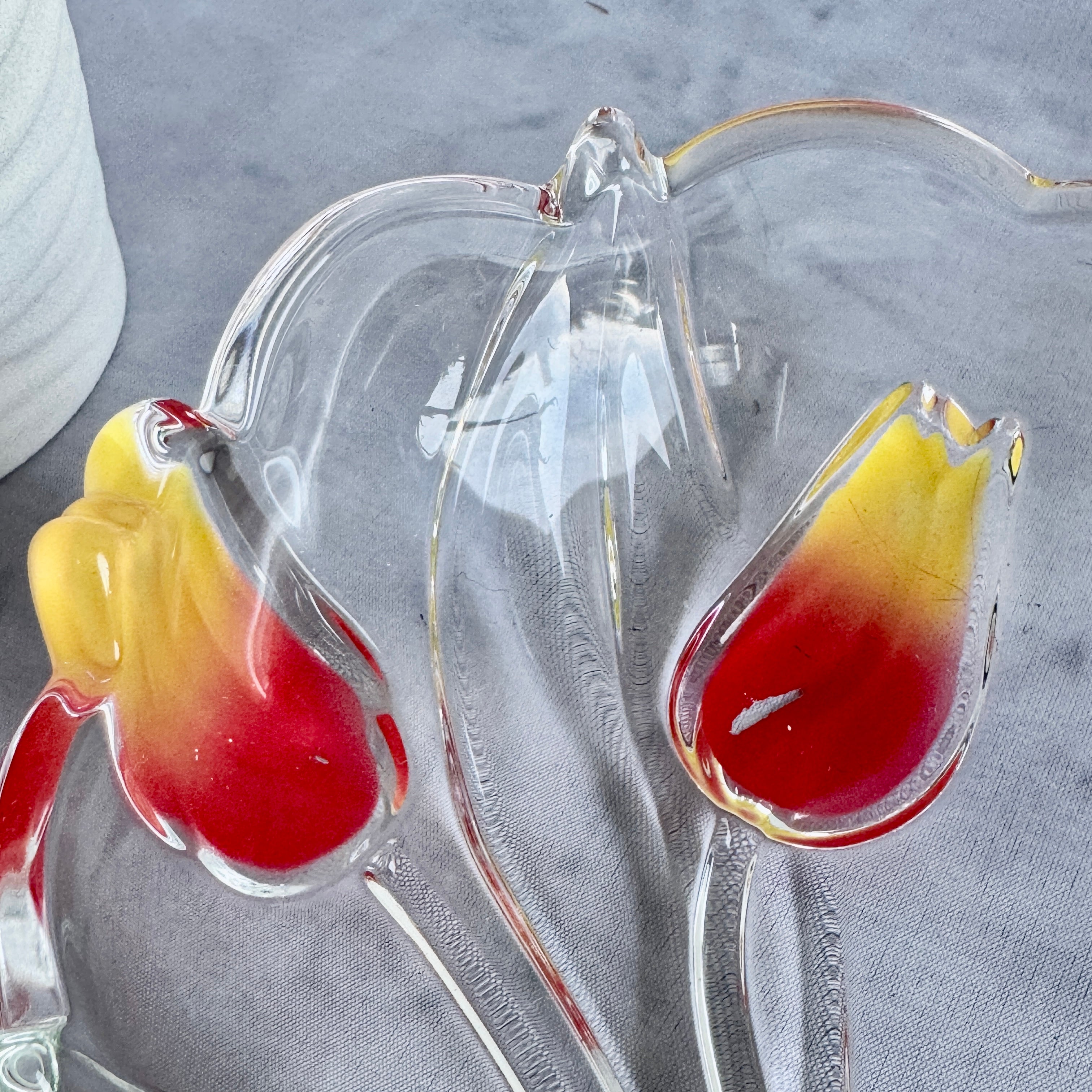 Walther Glas Nadine Tulip Glass Bowl – Vintage Heart Shaped Floral Art Glass Dish (Germany, 1990s)