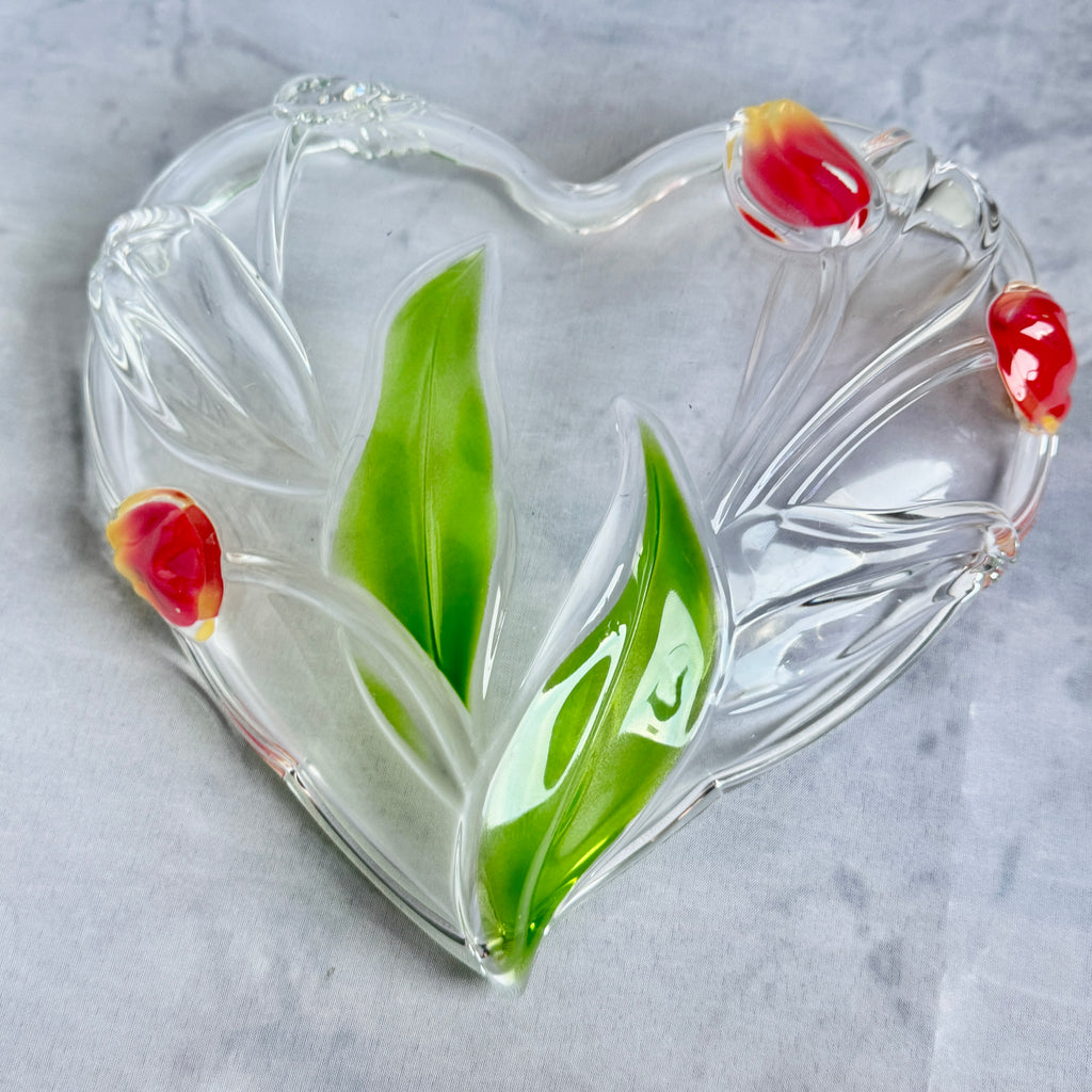Walther Glas Nadine Tulip Glass Bowl – Vintage Heart Shaped Floral Art Glass Dish (Germany, 1990s)
