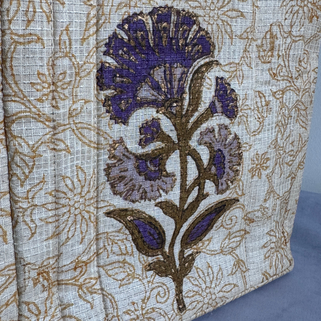 Floral Fabric Evening Bag Beaded Handle Cream Purple Small Handbag Retro Y2K Style Theater Bag