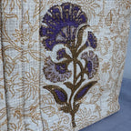 Floral Fabric Evening Bag Beaded Handle Cream Purple Small Handbag Retro Y2K Style Theater Bag
