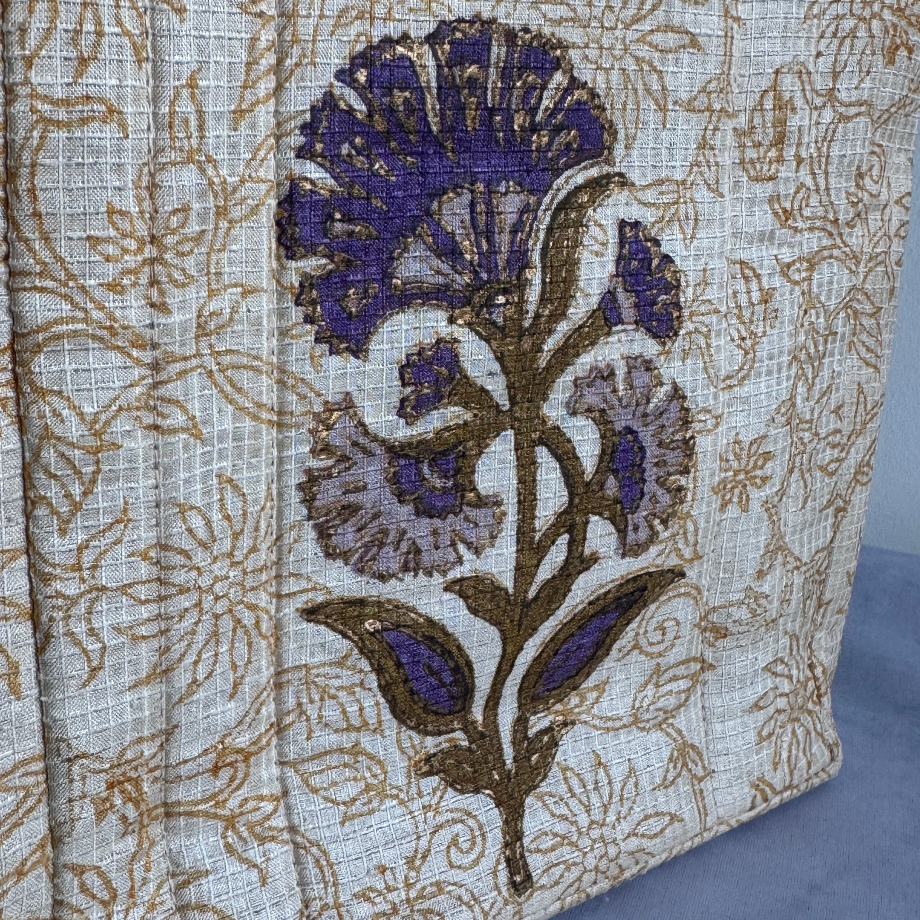 Floral Fabric Evening Bag Beaded Handle Cream Purple Small Handbag Retro Y2K Style Theater Bag
