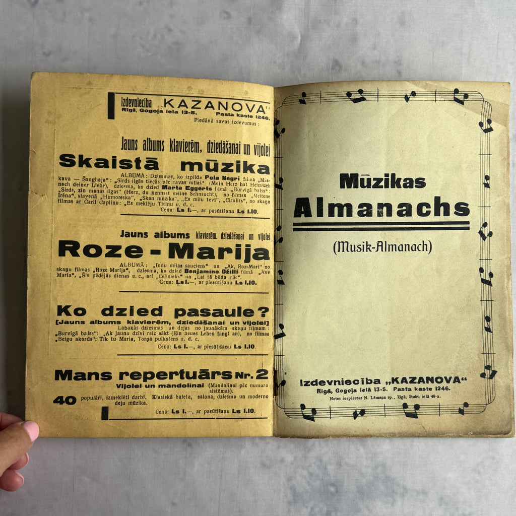 Mūzikas Almanachs No. 25 – Vintage Latvian Sheet Music Book | Riga, Kazanova
