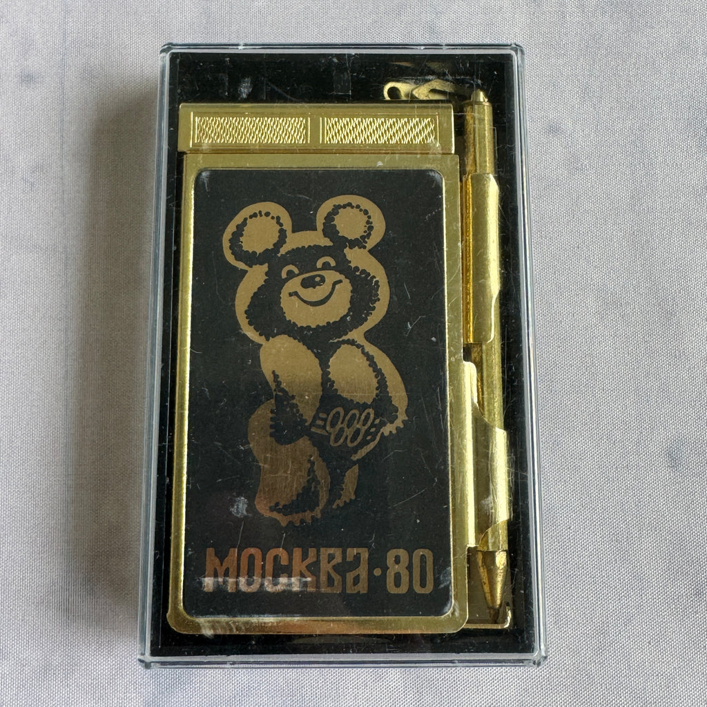 1980 Olympic Misha Bear Metal Pocket Notebook with Original Pen & Case