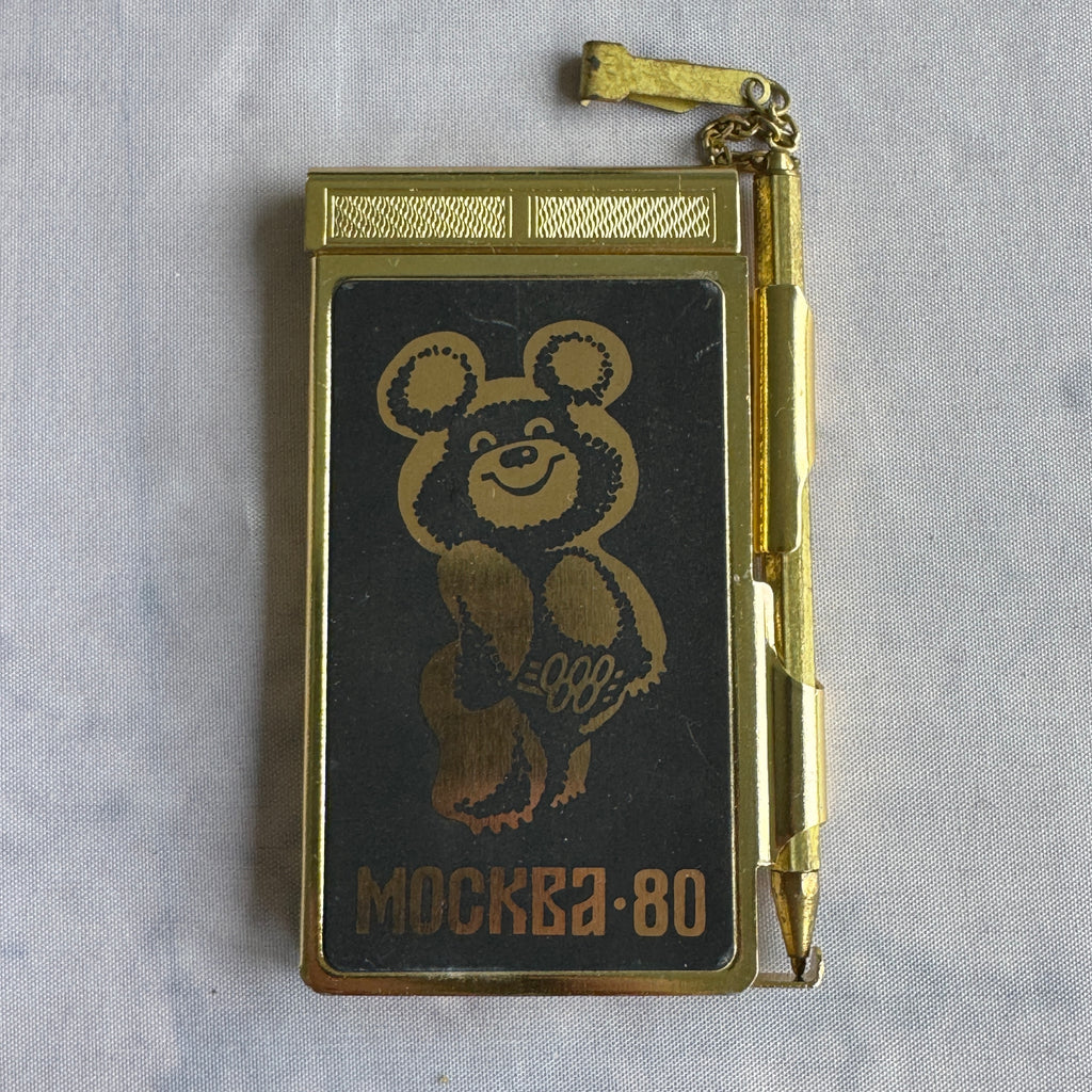 1980 Olympic Misha Bear Metal Pocket Notebook with Original Pen & Case