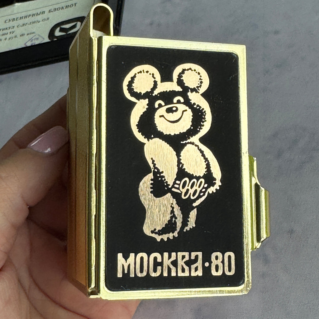1980 Olympic Misha Bear Metal Pocket Notebook with Original Pen & Case
