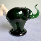 Green Art Glass Elephant Figurine – Hand Blown Glass Animal Sculpture, Mid-Century Style Decor