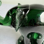 Green Art Glass Elephant Figurine – Hand Blown Glass Animal Sculpture, Mid-Century Style Decor