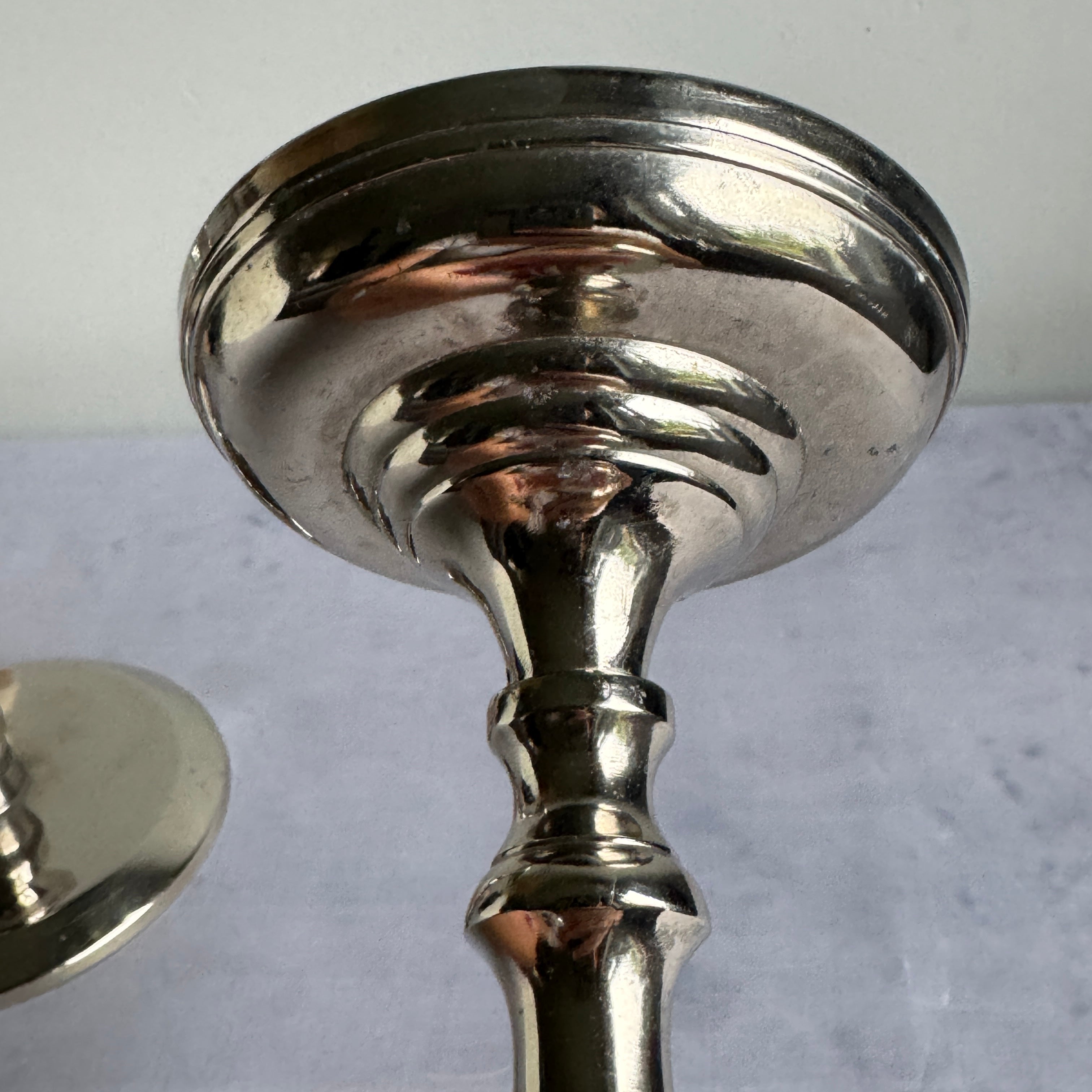 Pair of Silver Tone Metal Candlesticks – 21 cm
