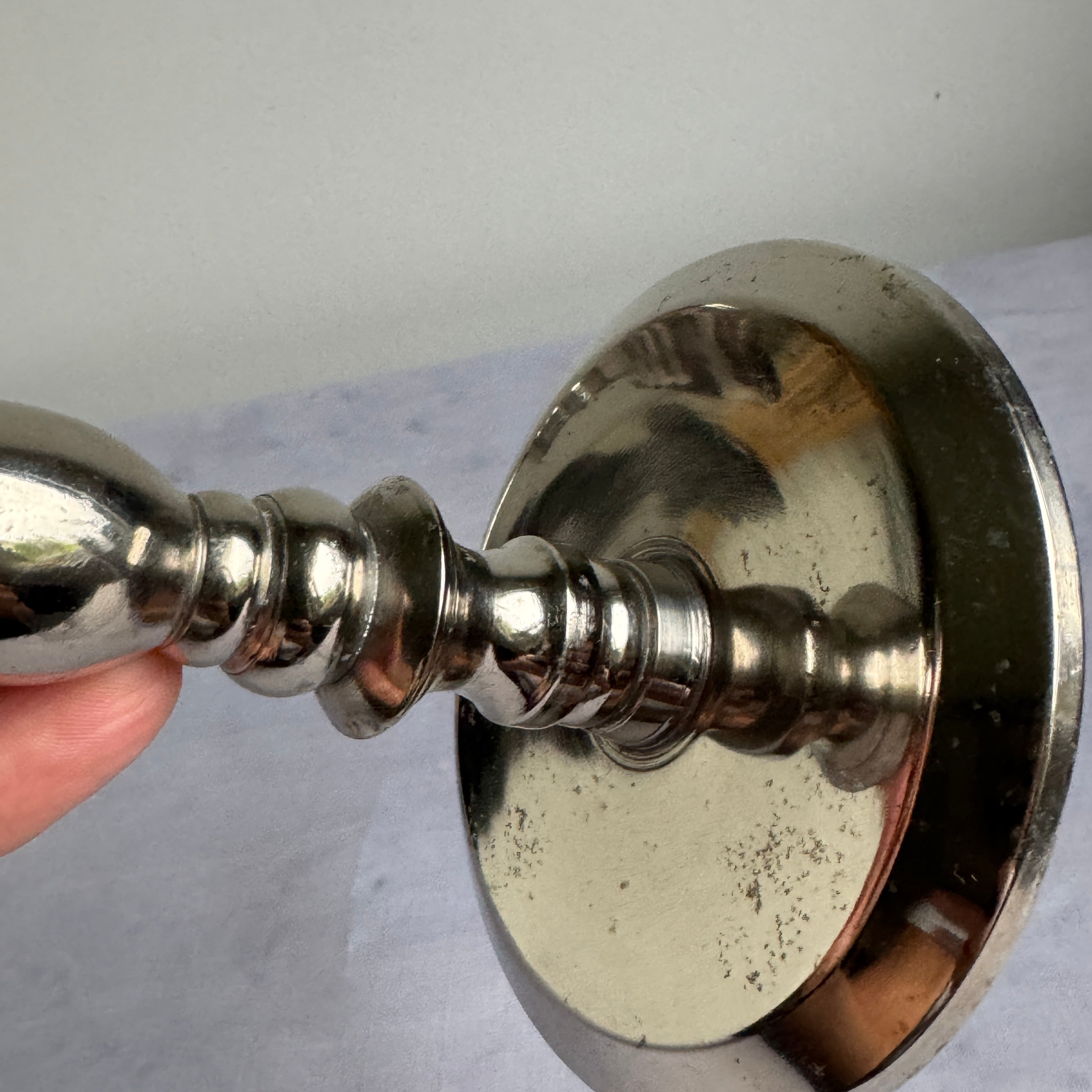 Pair of Silver Tone Metal Candlesticks – 21 cm