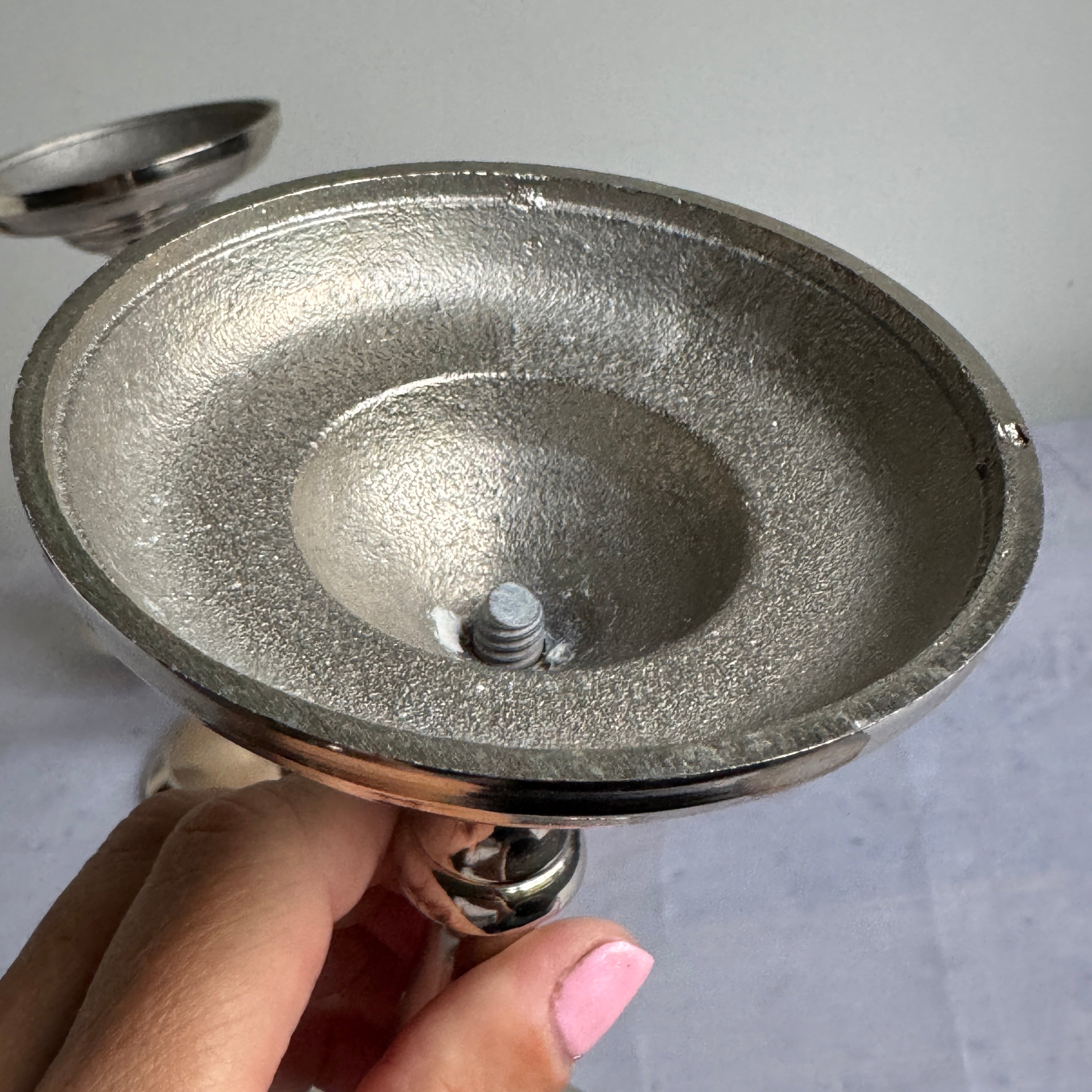 Pair of Silver Tone Metal Candlesticks – 21 cm