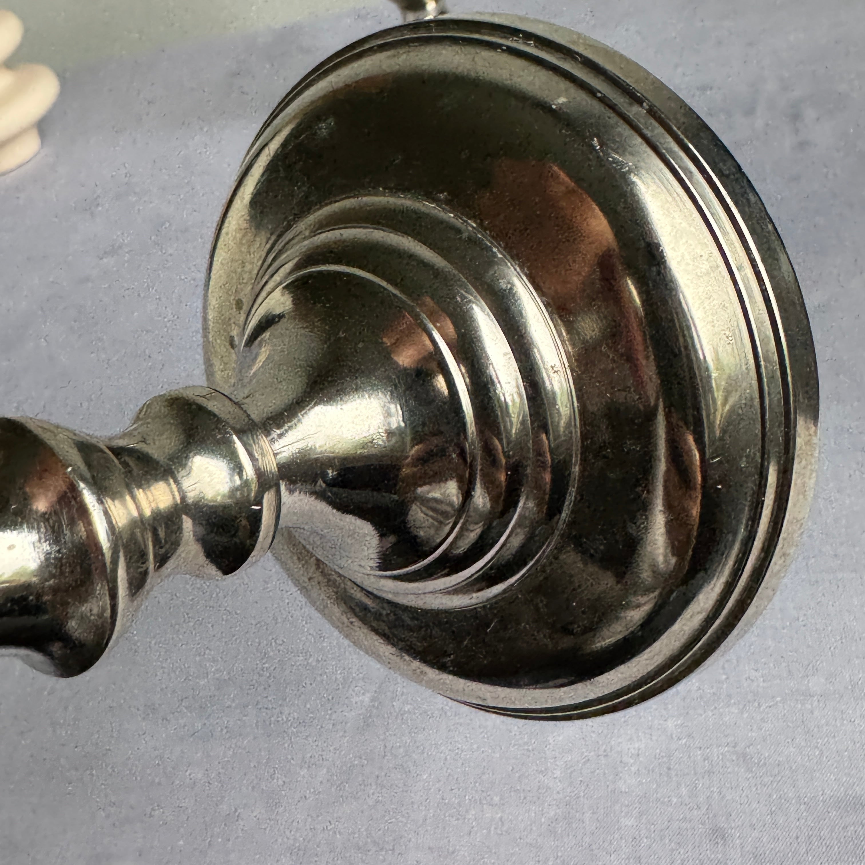 Pair of Silver Tone Metal Candlesticks – 21 cm