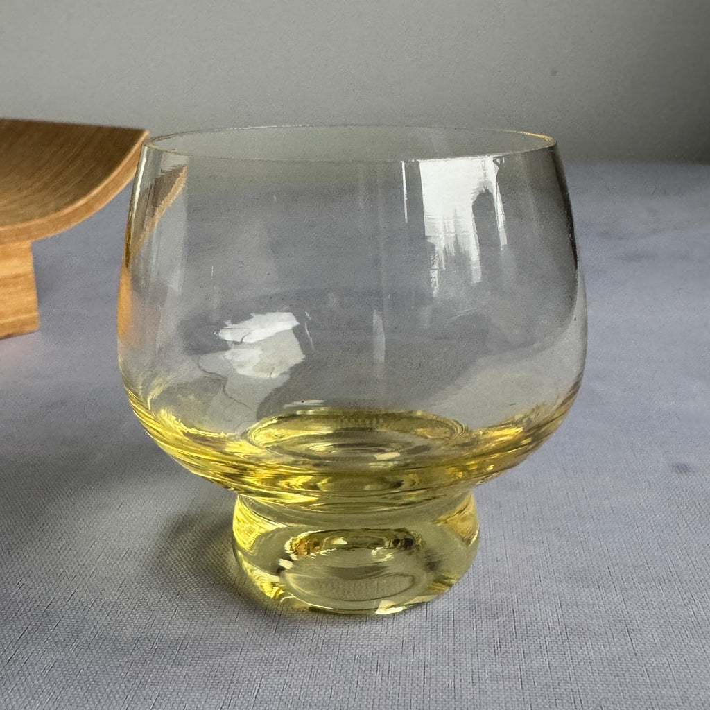 Set of 6 USSR Amber Shot Glasses with Wooden Serving Tray (1960s–1980s)