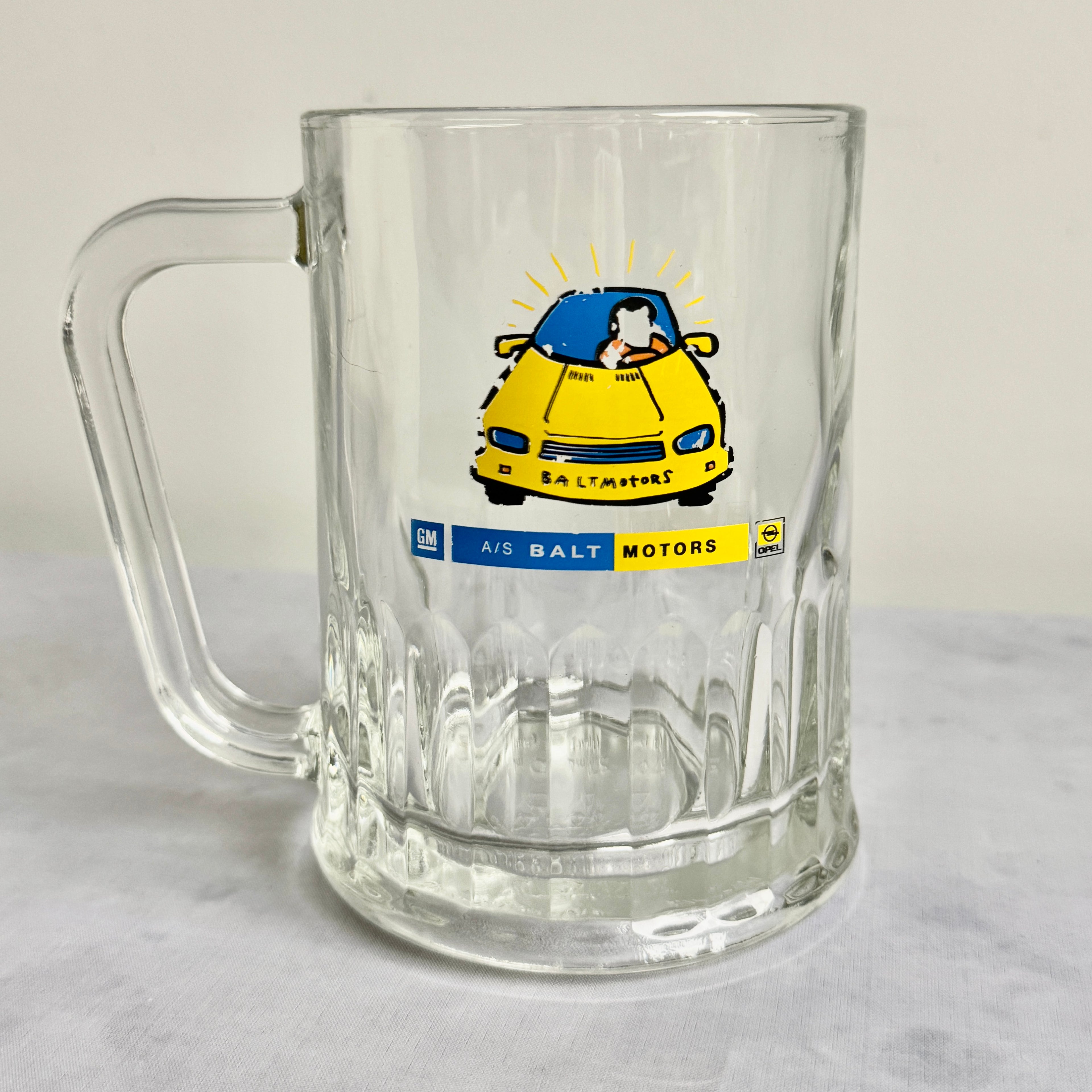 A/S Balt Motors Opel GM Promotional Glass Beer Mug – Dema England 570ml | 1990s Estonia